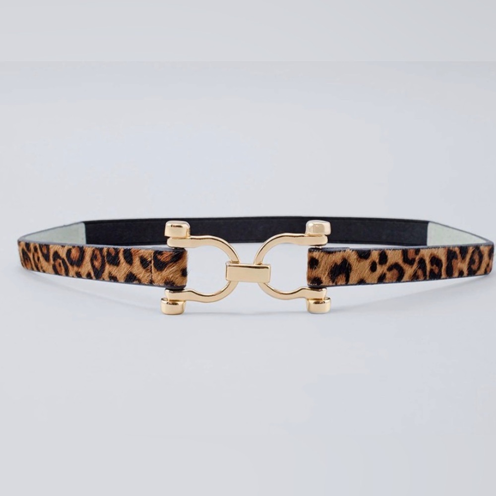 White House Black Market Leopard Calf Hair Skinny Stretch Belt - Size XS/S